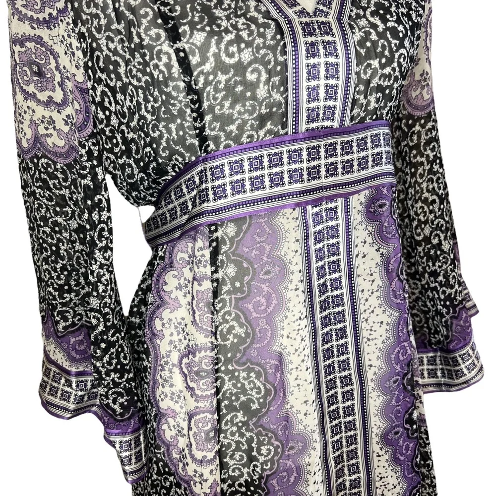 INC International Concepts  VNeck Long Sleeve Black Purple Sheer Silk Dress * 10 - Picture 15 of 15